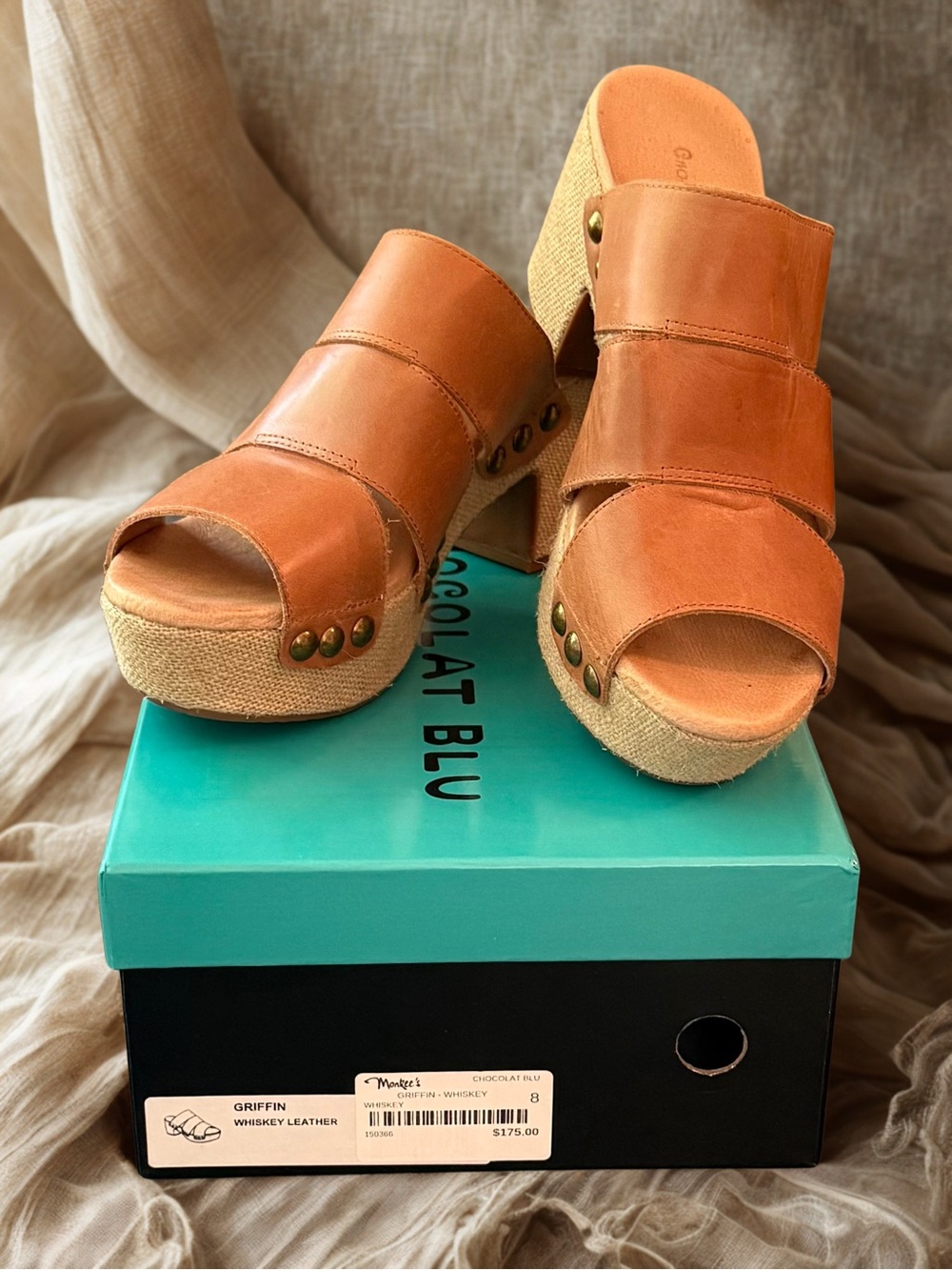 Nordstrom Cognac Leather Wedge Sandals 8